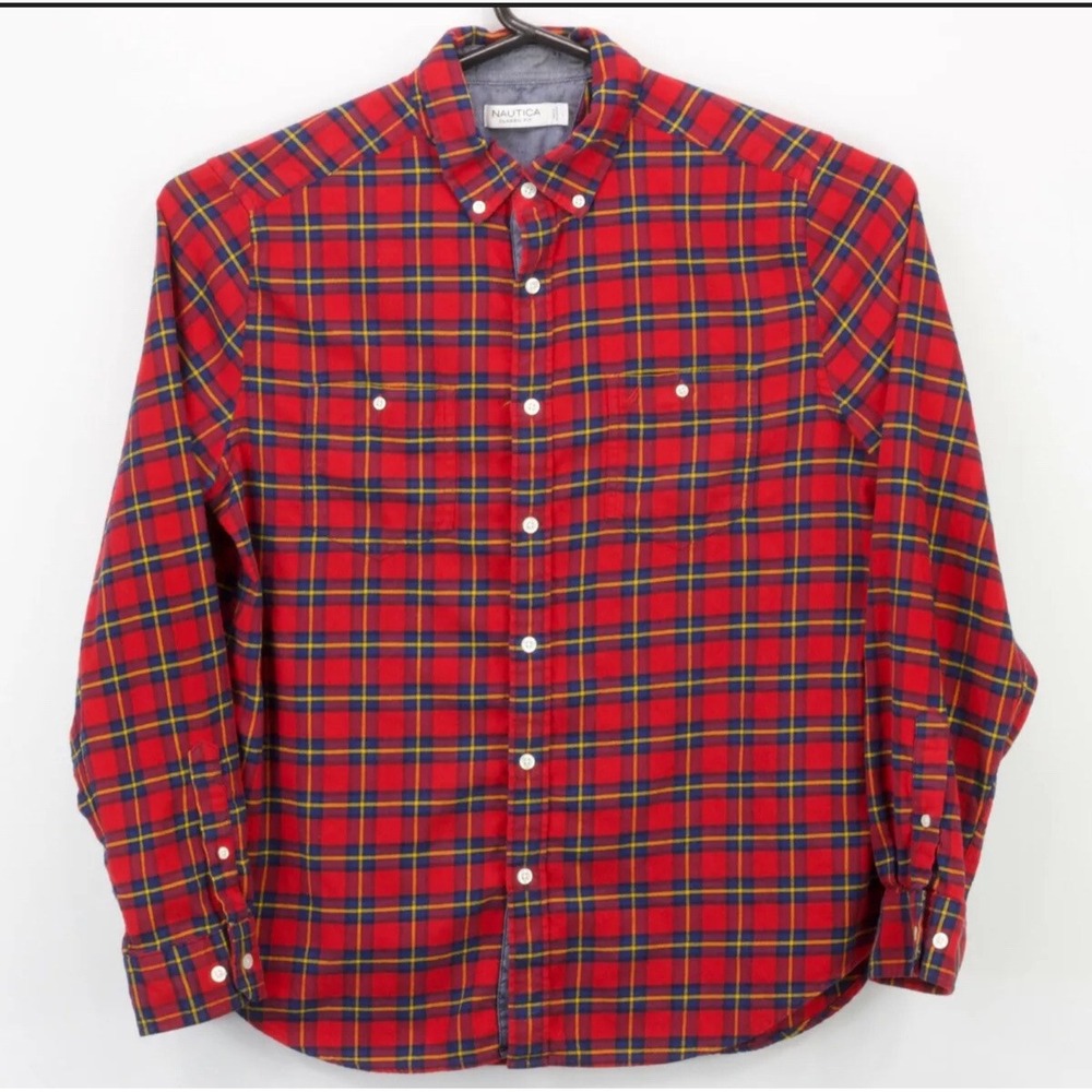 Nautica Men's Casual Dress‎ Shirt Large Button Down Classic Fit Multicolor Plaid